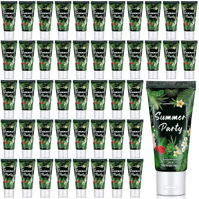 48 Pcs Mini Sunscreen Bulk for Summer Party Wedding SPF 30 Water Resistant Sunscreen Lotion Bulk 1oz Travel Size for Thank You Gifts Wedding Party Supplies (Tropical)