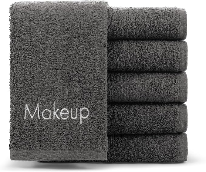 Arkwright Makeup Remover Fingertip Towels 6 Pack - 100% Cotton Face Towels, Soft Reusable Washcloths, Gentle Facial Cleansing for Waterproof Makeup, 11 x 17, Grey