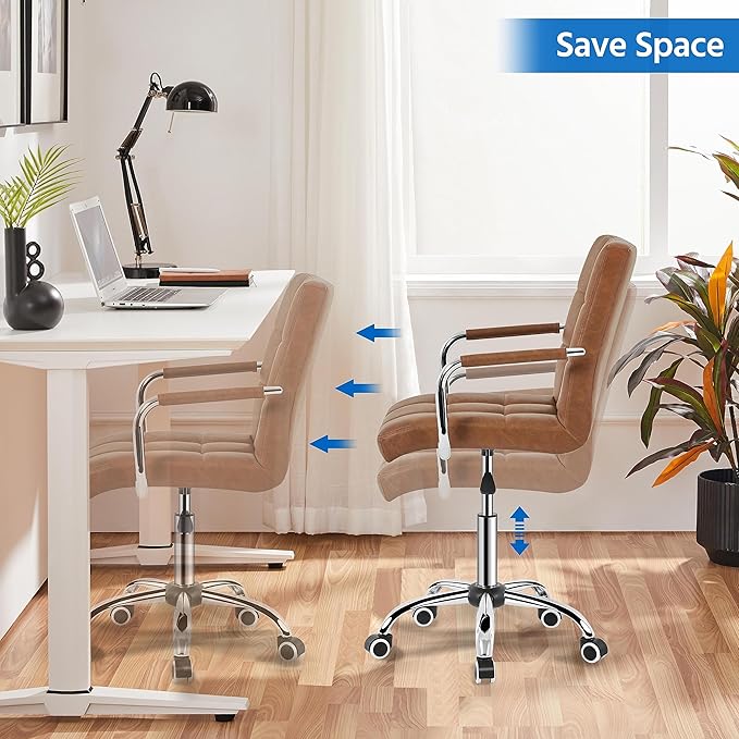 Yaheetech PU Leather Comfortable Office Desk Chair Mid Back Height Adjustable Computer Swivel Chair w/Armrests, Retro Brown
