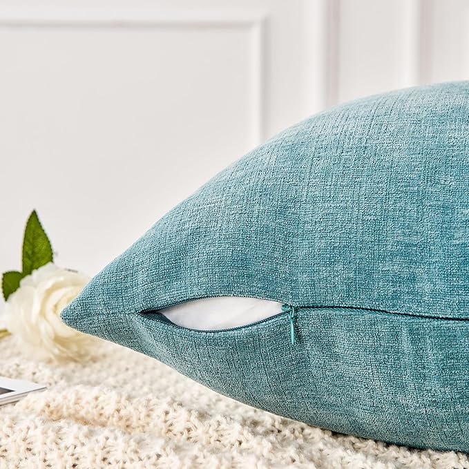 GAWAMAY Lumbar Decorative Rectangle Throw Pillow Covers 12"x20" Inch Set of 2, Super Soft Chenille Pillowcase for Sofa Living Room Bedroom Couch Cushion Cover Smoke Blue 30x50cm (ONLY Covers)