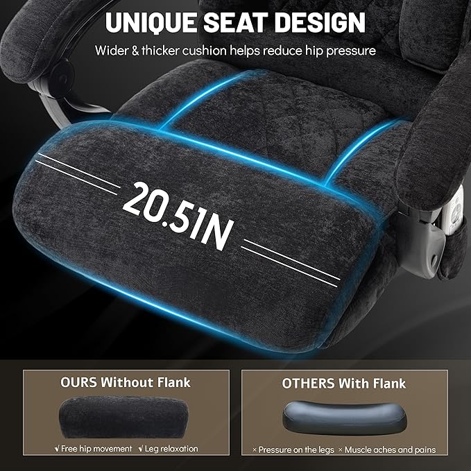Massage Office Chair with Foot Rest,6 Points Vibration & Heat Executive Office Chairs for Heavy People,500LBS Big and Tall Office Chair,Ergonomic Reclining Desk Chair,Dual-Use Pillow,BlackCloth
