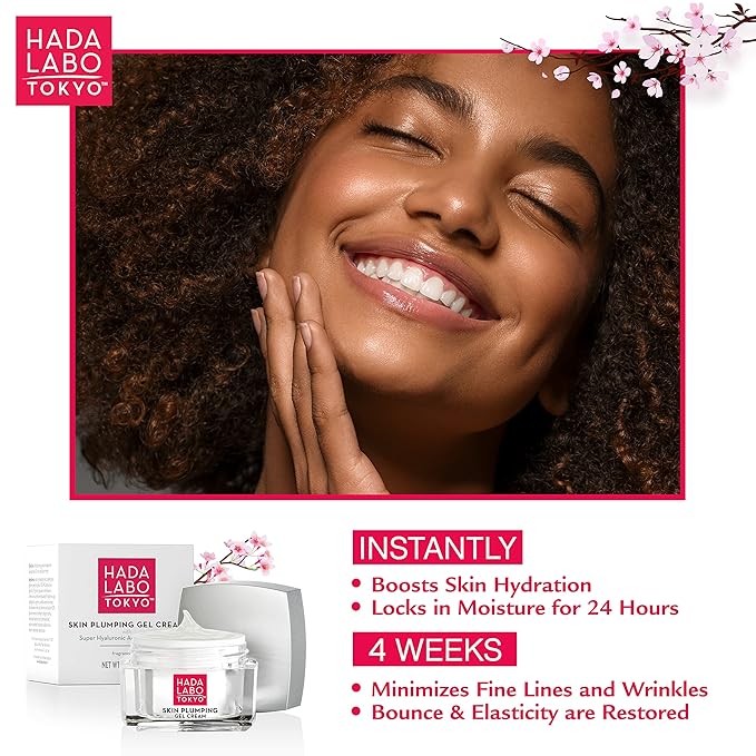 Hada Labo Tokyo Plumping Gel Cream,Facial Moisturizer,Clinically Proven to Provide 24-Hour Moisture in Use,Super HyaluronicAcid,Ceramides,Collagen,No Parabens,Dyes or Fragrance,1.76 oz,(Pack of 2)