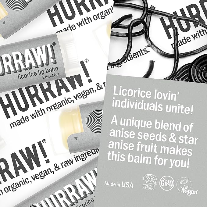 Hurraw! Licorice Lip Balm: Organic, Certified Vegan, Cruelty and Gluten Free. Non-GMO, 100% Natural Ingredients. Bee, Shea, Soy and Palm Free. Made in USA