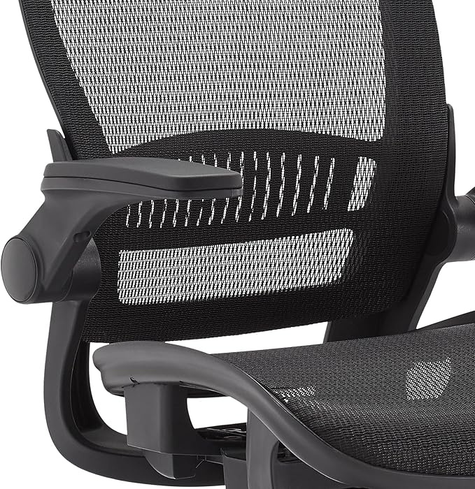 Amazon Basics Ergonomic High-Back Office Chair, Breathable Mesh, 360° Swivel, Easy to Assemble, Comfortable Flip-Up Armrests, 25.5"D x 26.25"W x 49.25"H, Black