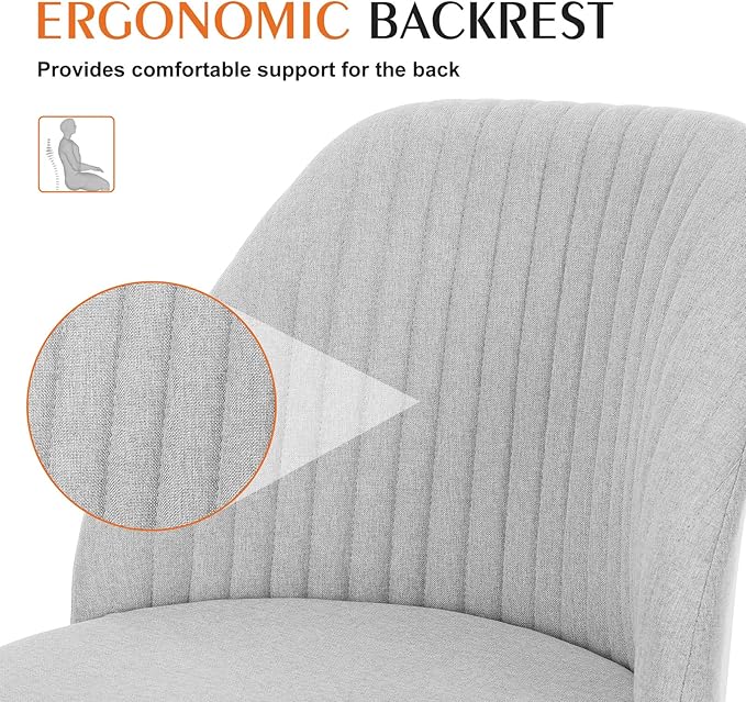 Sweetcrispy Armless Vanity Chair, Cute Comfy Home Office Desk Chair with Wheels, Modern Upholstered Task Computer Seat for Bedroom, Study, Makeup Vanity, Height Adjustable & Swivel, Classic Gray