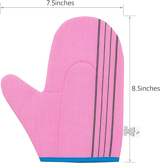 Exfoliating Glove Korean Skin Care Body wash loofah face Lip Body Scrub Dry Brushing Body Brush Foot Back Scrubber scrubbing Bathing Sponge Black Head Remover Gloves (Pink)