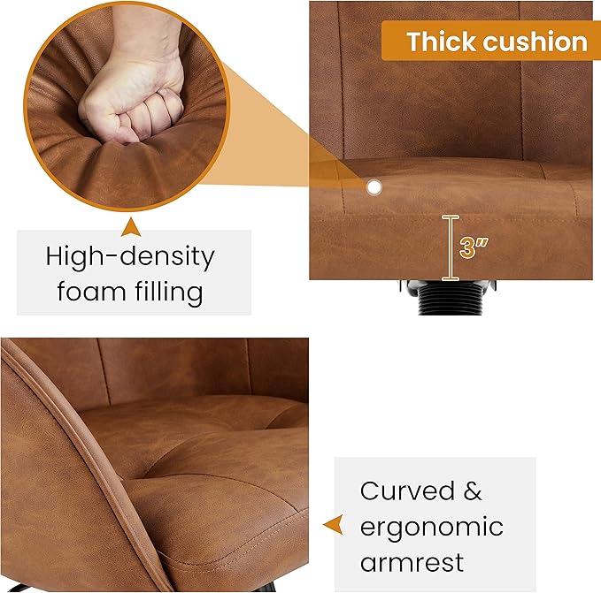 Yaheetech Home Office Desk Chair Vanity Chair with Back Small Leather Computer Chair with Swivel Wheels Modern Accent Armchair for Office Bedroom Retro Brown