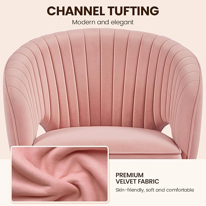 Yaheetech Pink Desk Chair Cute Vanity Chair with Back & Modern Swivel Rolling Design for Home Office, Study, Vanity, Bedroom