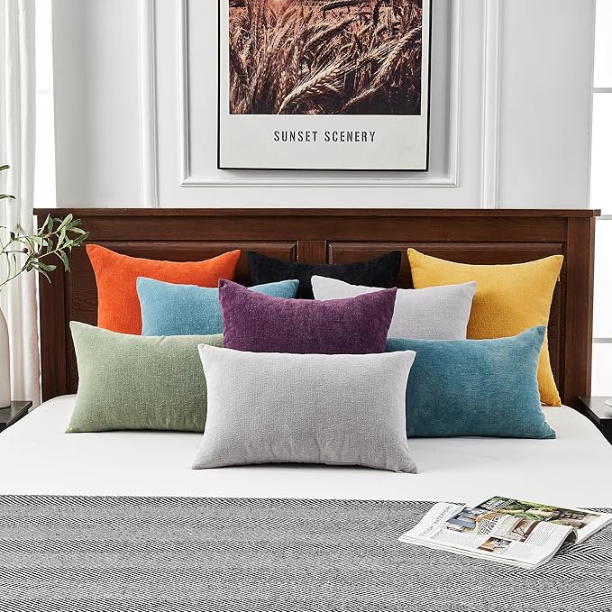 GAWAMAY Decorative Chenille Throw Pillow Covers 26x26 Inch Pack of 2, Soft Square Couch Pillow Cover for Sofa Cushion Living Room Bedroom Oversized Pillowcases Light Grey 66x66cm (ONLY Covers)