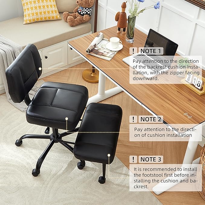 Criss Cross Legged Office Chair with Wheels,Swivel Meditation Chair for ADHD,Ergonomic Cross Legged Desk Chair with Thicken Adjustable Footstool,PU Sitting Fidgeting Kneeling Chair for Home Yoga Black