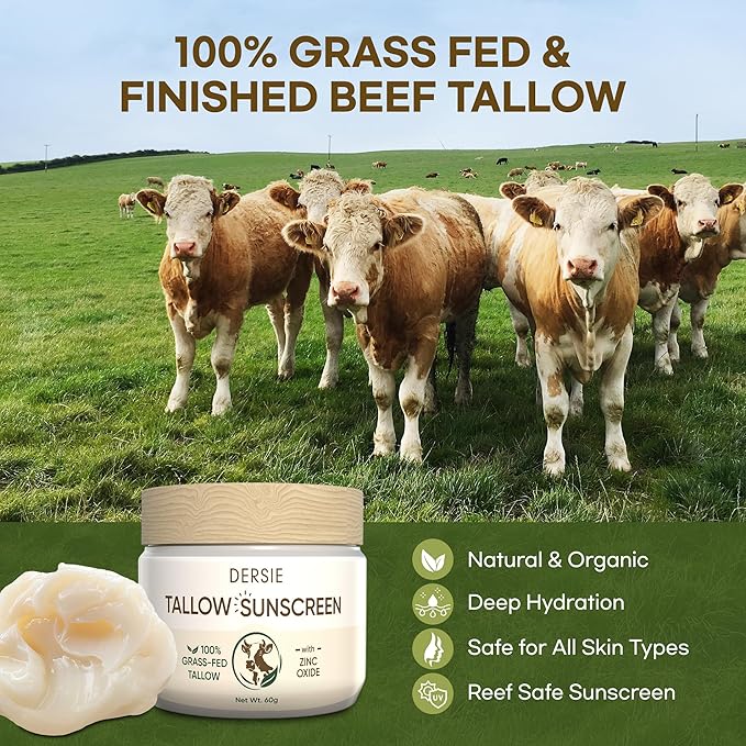 Dersie Tallow Sunscreen SPF 30 – Mineral UV Defense with Non-Nano Zinc Oxide – Face & Body Sun Protection for Adults & Kids – 100% Grass-Fed Beef Tallow for Moisture Retention & Skin Comfort (2.1 oz)