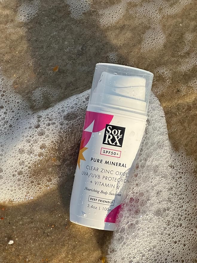 SolRX Pure Mineral SPF 50+ Sunscreen - 3.4oz Zinc Oxide Sunscreen with Vitamin E, Reef Safe, Daily Use for Face and Body