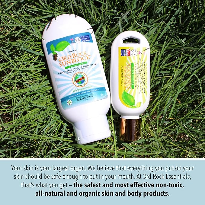 3rd Rock Essentials | 3rd Rock Sunblock SunScreen Lotion SPF 35 | All Natural Organic Zinc Aromatherapeutic Sunscreen for Sun Protection | All Natural Personal Care (3.3 oz | 3 Pack)