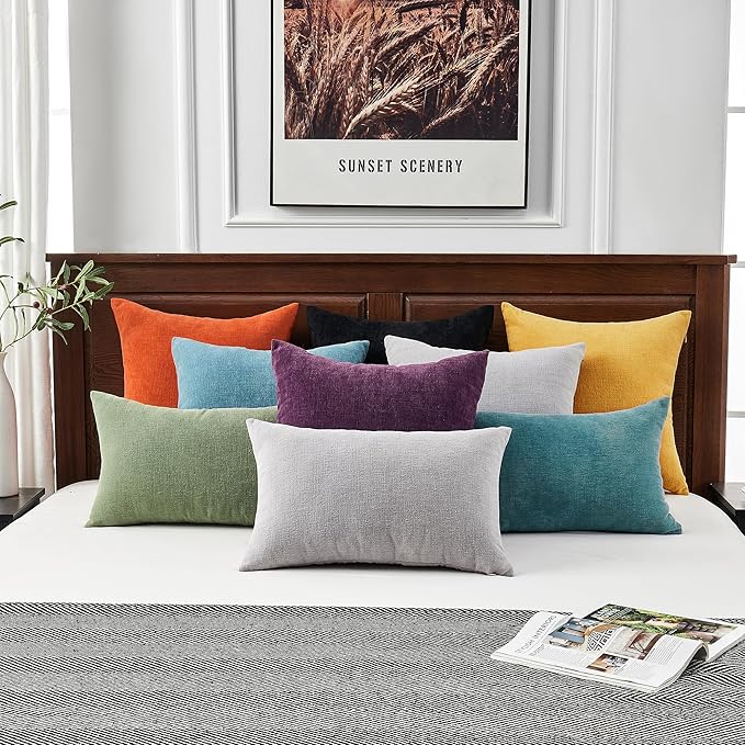 GAWAMAY Decorative Square Throw Pillow Covers 20x20 Inch Set of 2, Super Soft Chenille Pillows Farmhouse Fall Pillowcase for Living Room Bedroom Sofa Couch Cushion Cover Burnt Orange 50x50cm/20x20