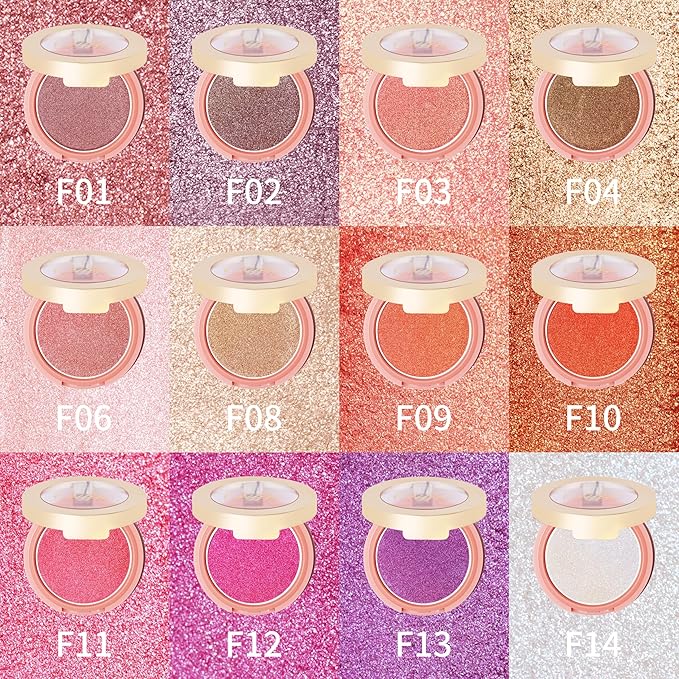 OULAC Pink Lumious Blush Makeup| 2 in 1 Powdery Blush&Highlighter| Shimmer Metallic Glow| Shape&Highlight Face| Cruelty-Free & Highlight Bling| F06 Pinky Ice