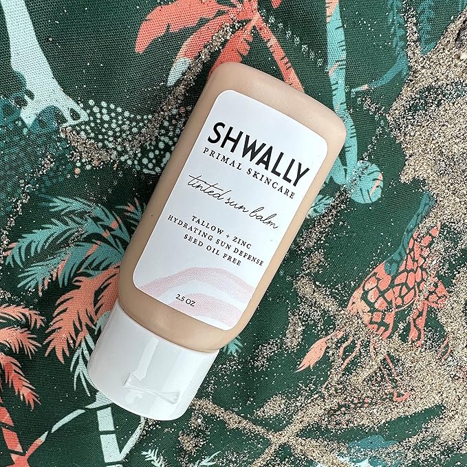 Shwally Zinc & Avocado Mineral SunBalm 30SPF, The Only Real Primal Sun Lotion - 100% Grass Fed Tallow, Avocado Oil & Non-Nano Zinc Oxide - Pregnancy & Nursing Safe (Not Scented, 2.5 Fl Oz & Tinted)
